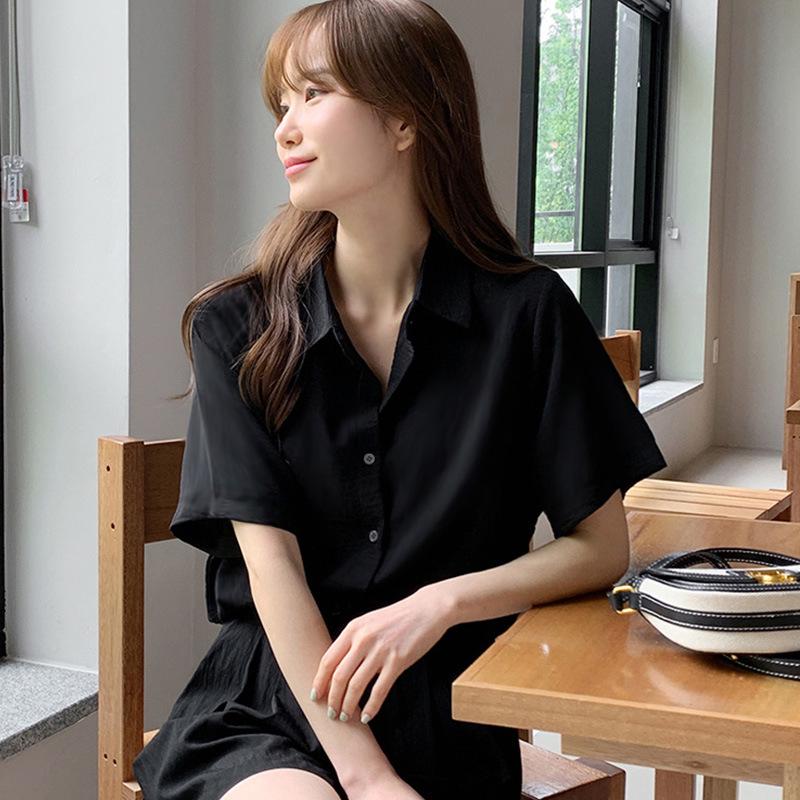 Women's Slim Fit French Drape Solid Color Summer Blouse