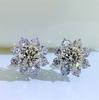 Cute Female Stone White Zircon Snowflake Stud Earrings Silver Color Wedding Jewelry For Women