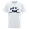 America 1776 Athletic Dept Letter Tshirt Man Fashion Tee Clothes Summer Luxury T-Shirt Hip Hop Breathable Cotton Tee Clothes