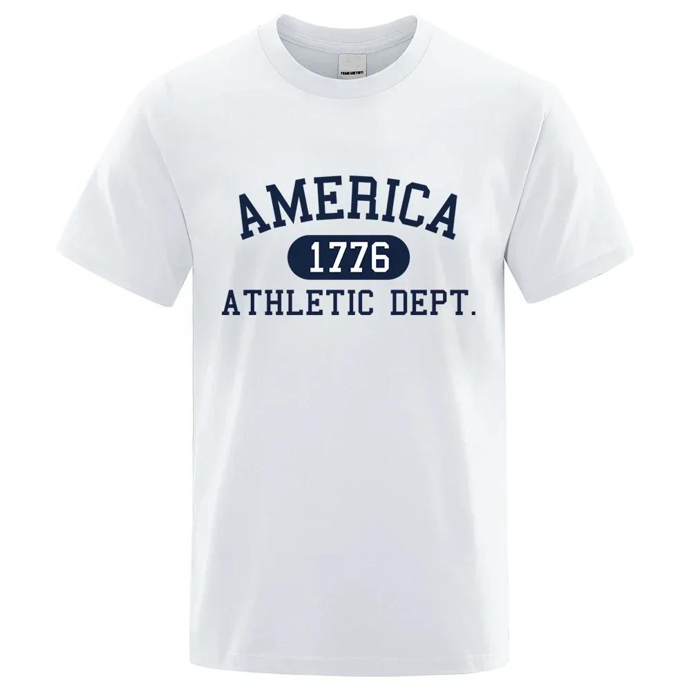 America 1776 Athletic Dept Letter Tshirt Man Fashion Tee Clothes Summer Luxury T-Shirt Hip Hop Breathable Cotton Tee Clothes