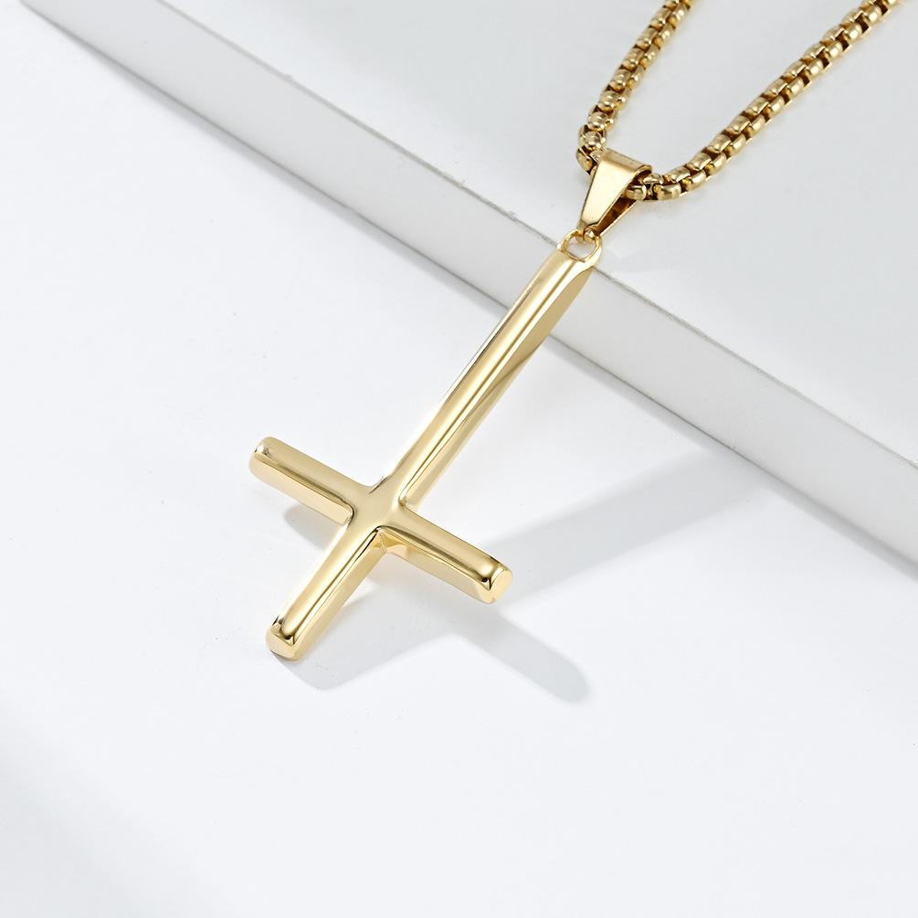 European and American Style Titanium Steel Reverse Cross Necklace St Peters Inverted Simple Cross