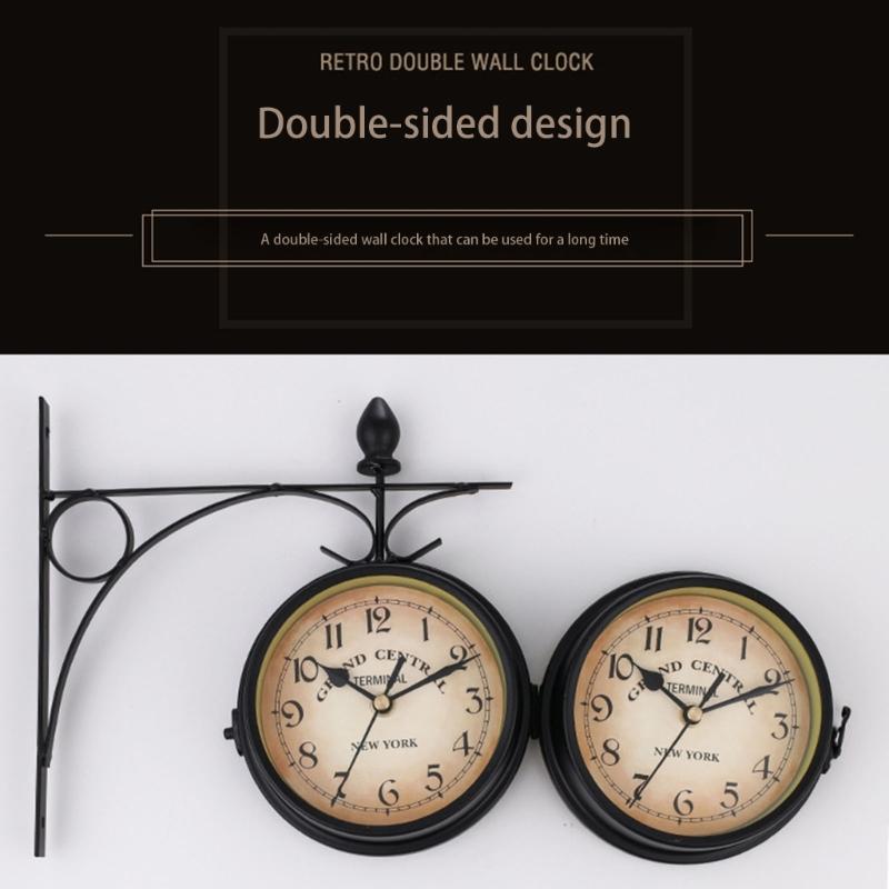 Antique Iron Double Side Wall Clock Easy Read Hanging Wall Clocks Home Decors for Outdoor Indoor Photography Props