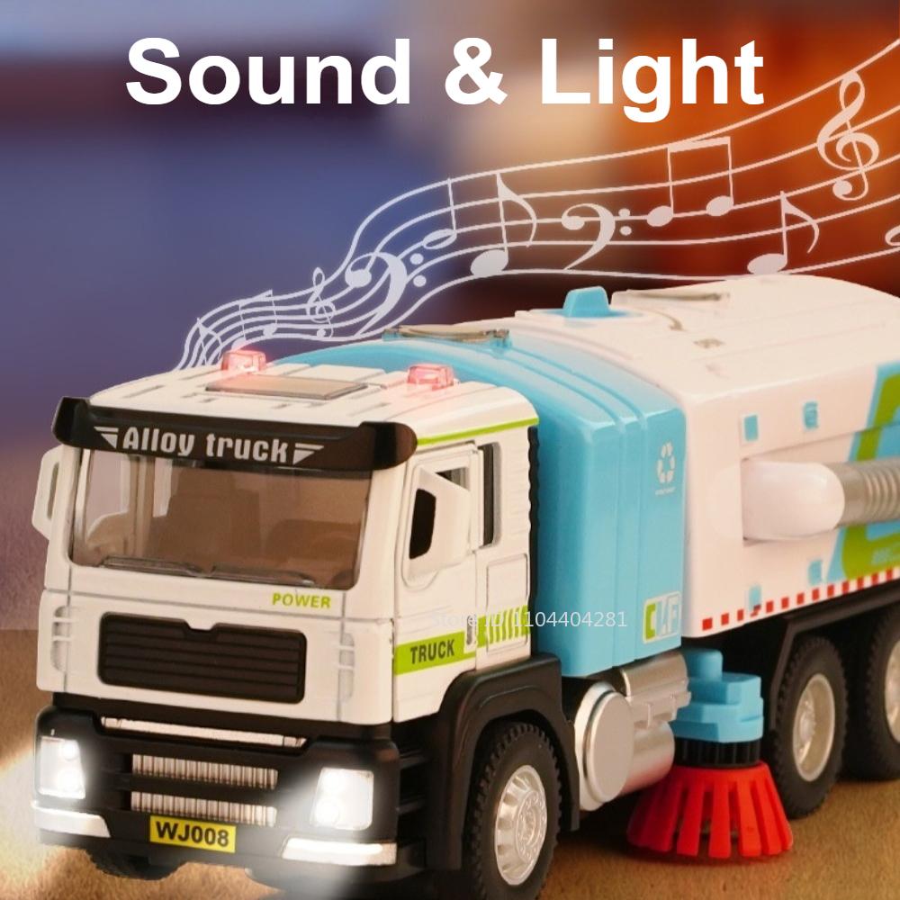 1: 50 Electric Sweeper Alloy Watering Truck Diecast Model Miniature Toys Car Doors Opened Sound Light Vehices For Children Gifts