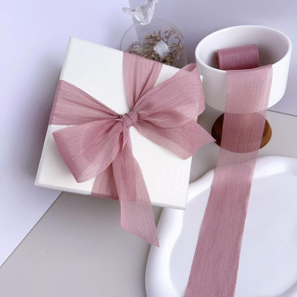 

New 4cm 5m Silk Sparkle Ribbon Mesh Bouquets Bow Gift Wrap Ribbons Chiffon Ruffle Floral Craft Decoration DIY Apparel Ribbons 4cm 5m темно-рожевого кольору