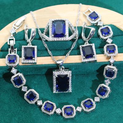 Blue Atmosphere Full of Diamond Zircon Lady Set Accessories Accessories Fashion Matching Clothing Jewelry Set