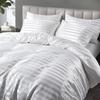 2/3 Piece Satin Striped Duvet Cover Twin Full Queen King Bedding Set Microfiber White Satin Pin Striped Textured Comforter Cover