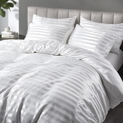 2/3 Piece Satin Striped Duvet Cover Twin Full Queen King Bedding Set Microfiber White Satin Pin Striped Textured Comforter Cover