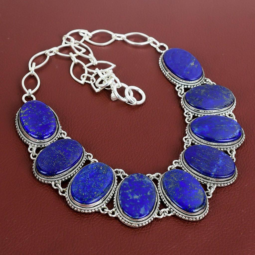 Lapis Lazuli Necklace 925 Sterling Silver Adjustable Chain Necklace Unique Vintage Design Necklace Handmade Gemstone Jewelry Gift For Friend