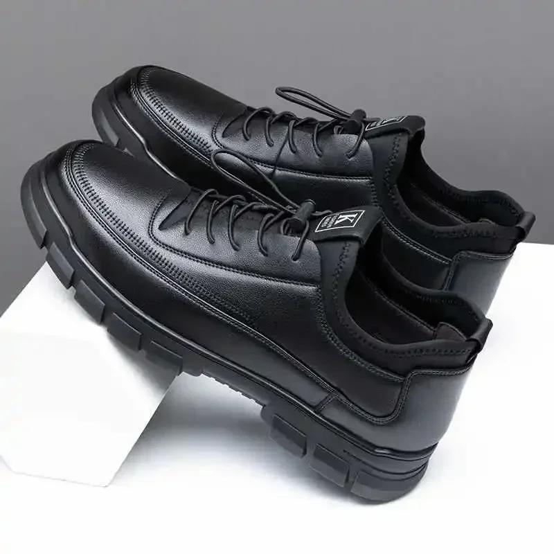 Fashion Casual Leather Shoes for Men Autumn Brand Men's Business Office Loafers Platform Mens' Soft Social Shoes Work Footwear
