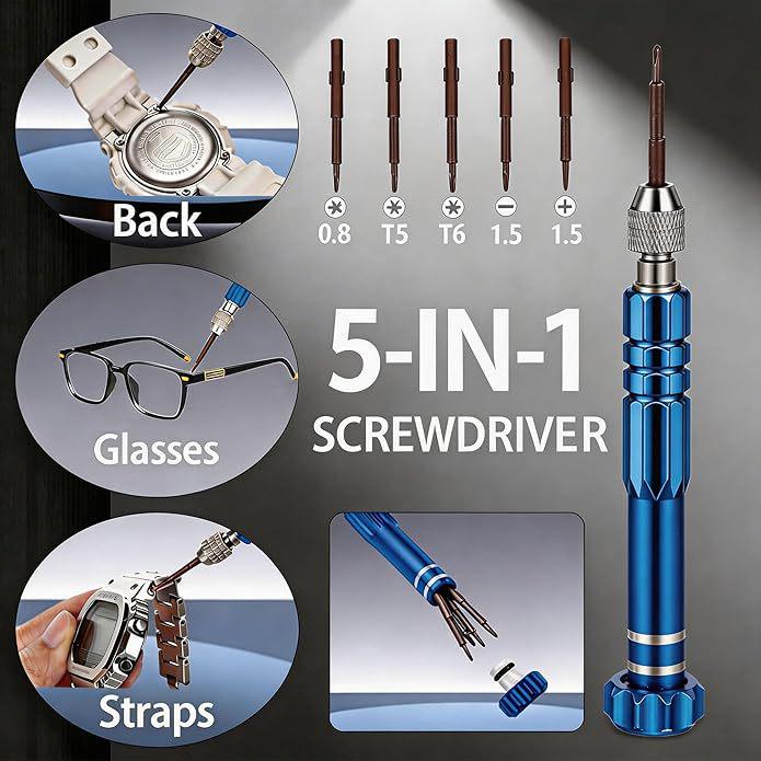 132-Piece Watch Repair Tool Set with Strap Remover and Hole Punching Tools