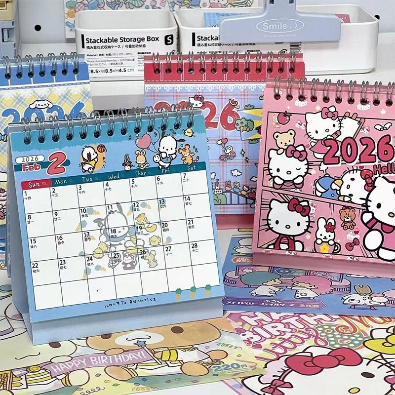 Hello Kitty 2026 Desk Calendar Cartoon Sanrio Plan Message Desktop Ornaments Weekly Plan Book Stationery Office Supplies