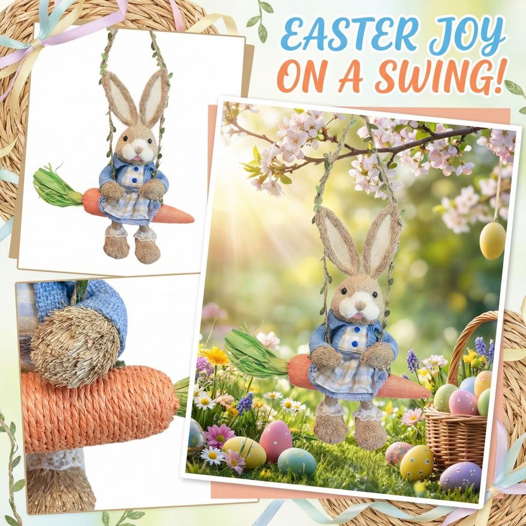 Ostern Handgefertigte Strohschaukel Hasen Dekorative Figur