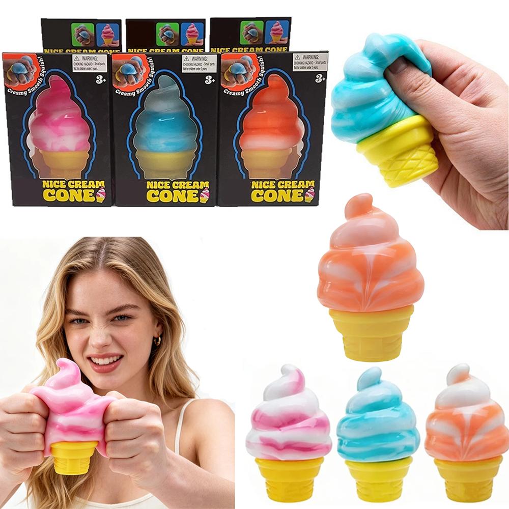 Hot Ice Cream Cone Squishy Toy TPR Soft Elastic Decompression Ball Stress Relief Fidget Toy for Adults Kids
