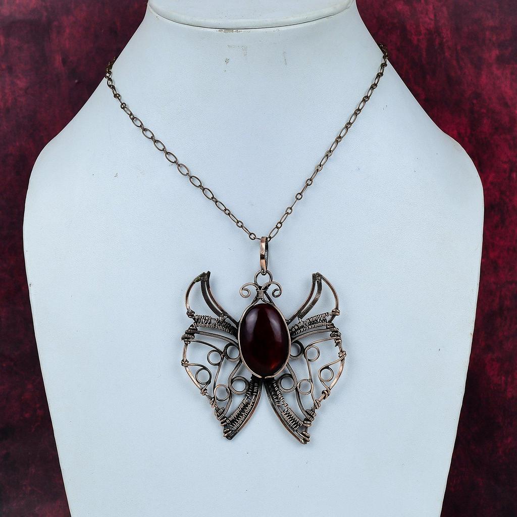Red Fire Labradorite Pendant Copper Wire Wrapped Gemstone Pendant Handmade Jewelry Butterfly Pendant Engagement Gifts Antique Copper Jewelry