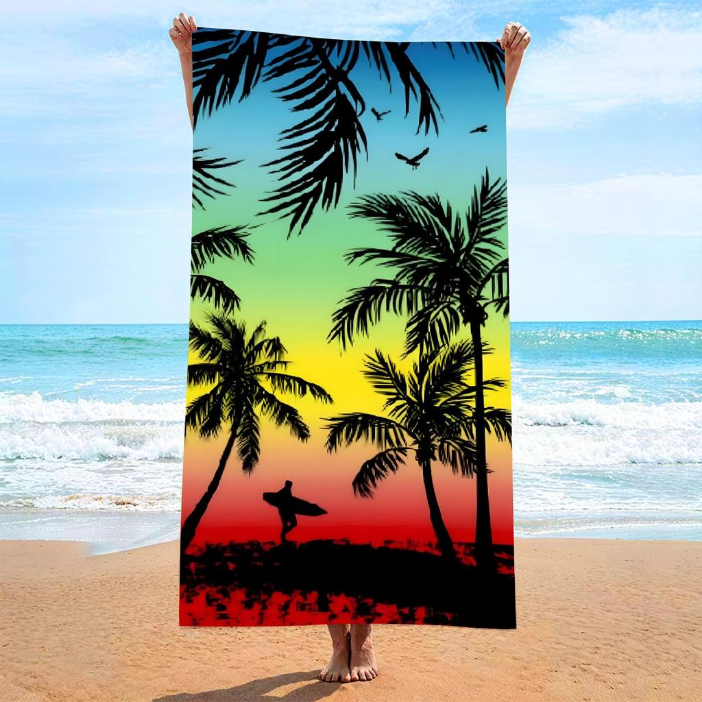 Tropical Palm Tree Beach Towel Summer Ocean Landscape Print Large Bath Towel Quick Dry Sand Free Swimming Pool Vacation Blanket