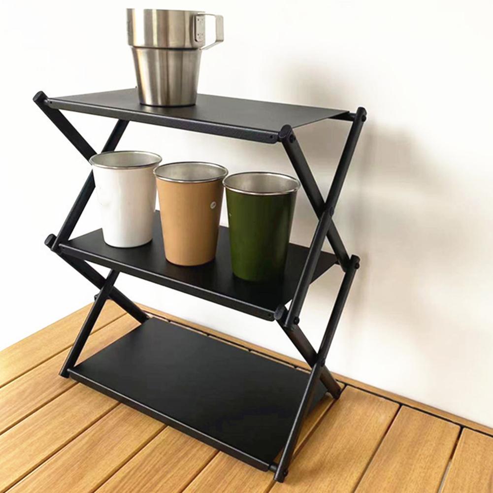 3-nivås Campingförvaringsställ Multifunktionellt Hopfällbart Förvaringshylla Kraftig Bärbar Campingorganisatör för Trädgård Strand