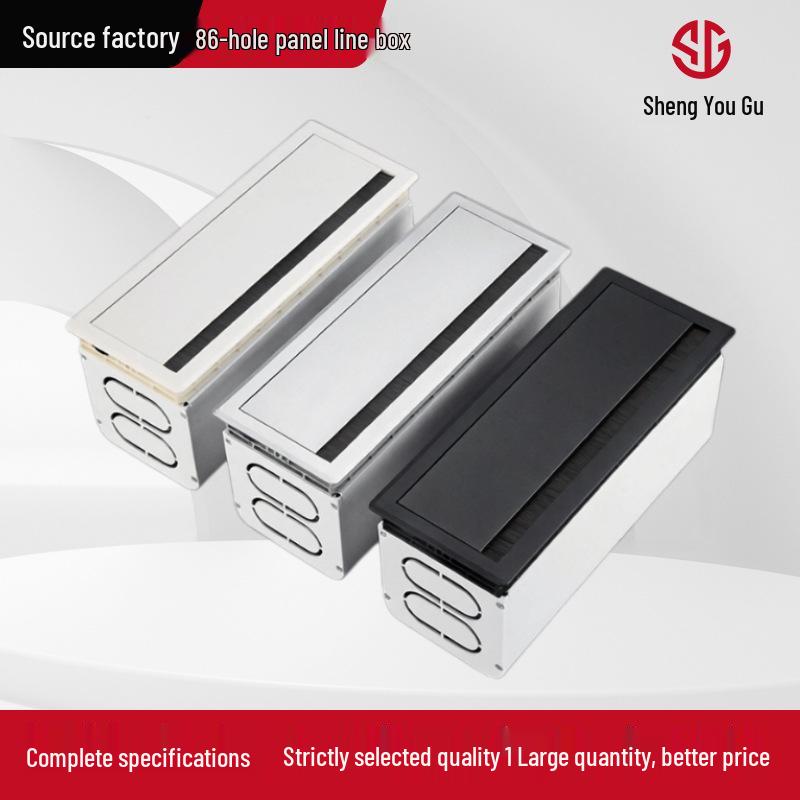 Dustproof Aluminum Cable Management Box: Flip-Top Desk Wire Cover Plate with Brush