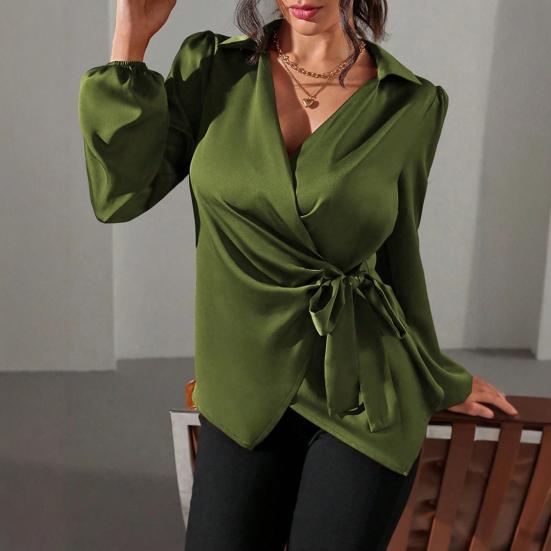 Damesblouse Kraag Lange Mouw Zijdelings Vetersluiting Taille Ontwerp Blouse Tops Slim Fit Effen Kleur Kantoor Damesblouse Feest Vakantie Kleding
