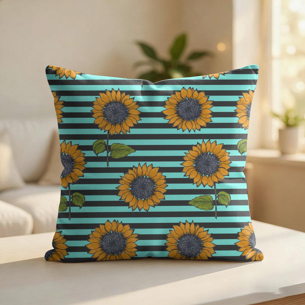 Sunflower Pattern Cushion Cover Silky Short Plush Invisible Zipper Dustproof Sofa Pillow Case For Home Decor