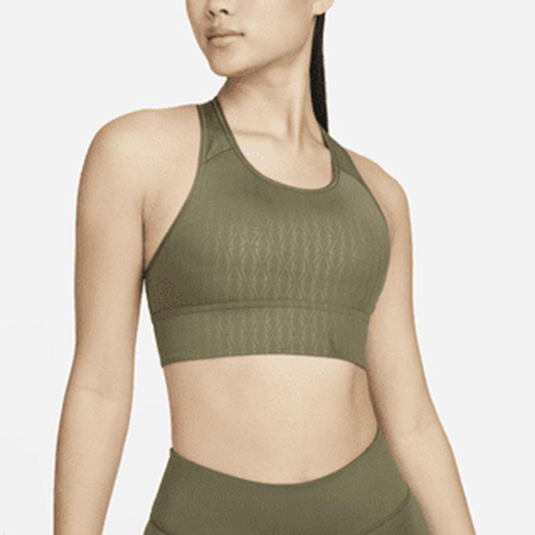 Nike Medium Support Solid Color Breathable Padded Printed Sports Tank Top Women Tops Olive-Green DM0554-222
