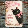 Vintage Spring Cherry Blossom Black Cat Metal Sign Waterproof Rust Resistant Wall Art Garden Decor