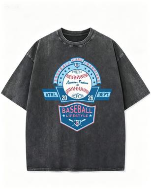 2026 new Retro Sport Inspired Print Washed Cotton Tshirt Casual Streetwear 2XL