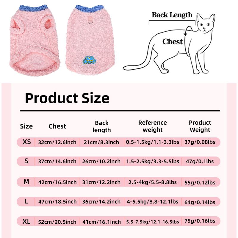 Warm Cat Dog Vest Winter Cat Clothes Soft Plush Pet Pullover with D-Ring Ragdoll-Cats Chihuahua Pug Clothing Kitten Puppy Coat