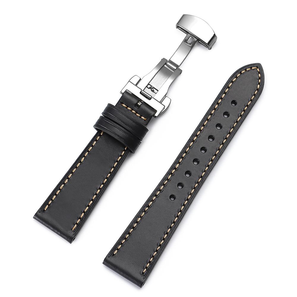 

Cowhide Watch Band 20mm 22mm Straps Stainless Steel Butterfly Buckle Business Men Women Leather Bracelet Black Brown Wristband 20mm