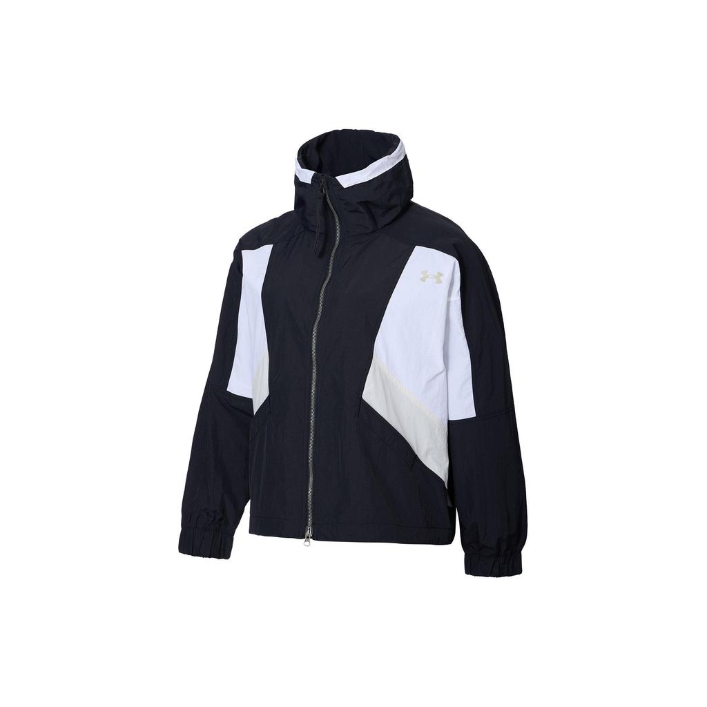 Under Armour Barevný blokový design Vintage ležérní plisovaná tkaná bunda s dlouhým rukávem Dámské bundy Černá 1388065-001