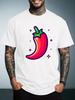 Unisex Summer White Short Sleeve Tee Cute Cartoon Red Chili Pepper Sparkle Graphic Crew Neck Loose Casual Male Daily Tops