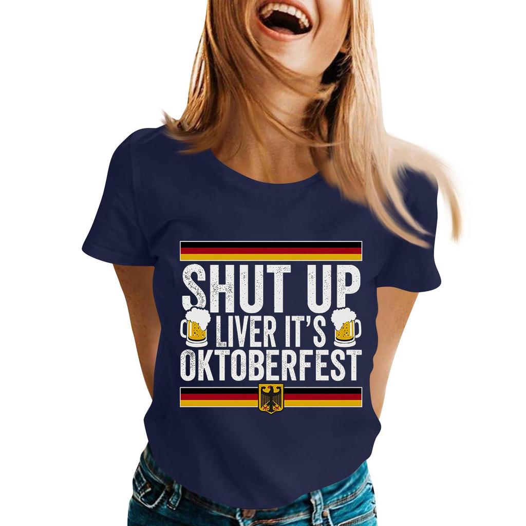 Unisex Casual Short Sleeve Pullover T Shirt with Letter Print Crew Neck Top Suitable for Oktoberfest and Everyday Wear