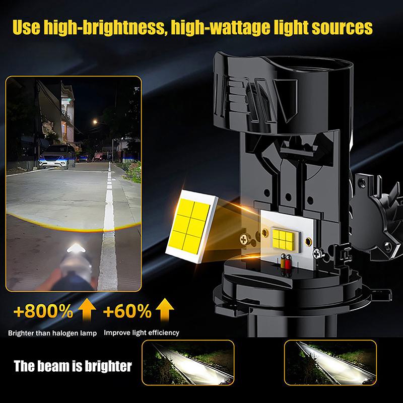 High Power H4 Led Projector Len Direct Insertion High Low Light Car Motorcycle Turbo Fan Lamp Super Bright Waterproof 1Pc