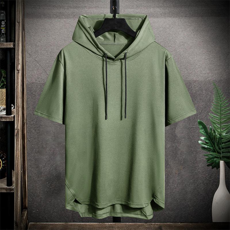 Men's Sports Short Sleeved T Shirt Hooded Fashionable Breathable Loose Outdoor Running Casual