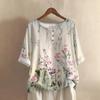 Women's Fashionable And Casual Shirt Half-sleeve Round Neck Print Cotton And Linen Blouse Top