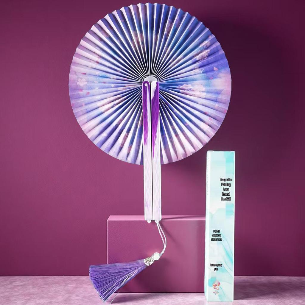 Chinese Style Portable Magnetic Folding Fan with Classical Print for Hanfu Dance