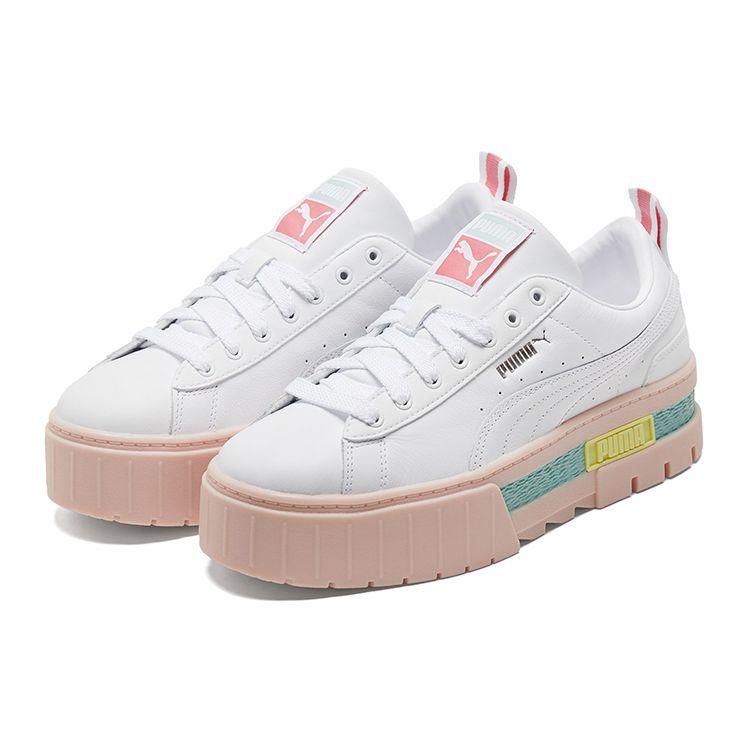 Puma Mayze Pop Retro Thick Sole Height Increasing Breathable Low Top Sneakers Women Sneakers White Lotus-Pink 381889-01