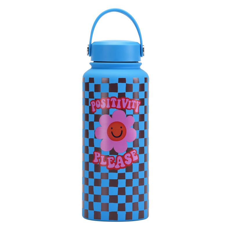 1L Thermos Cup Large Capacity Wide Mouth Portable Vacuum Sports Kettle Outdoor Printing Water Cup Female