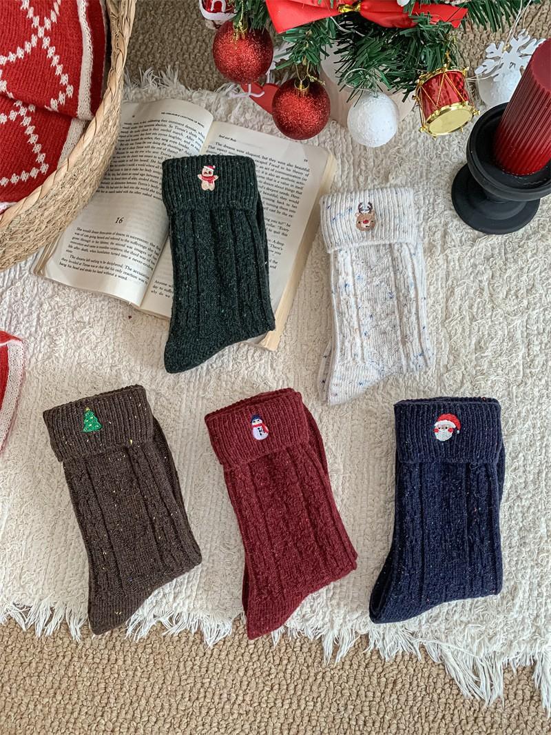 

Вовняні Різдвяні Шкарпетки Жіночі З Манжетою Вишивка Крапки Марля Вовняні Шкарпетки Теплі І Потовщені Рельєфні Шкарпетки Середньої Довжини Кавовий Колір