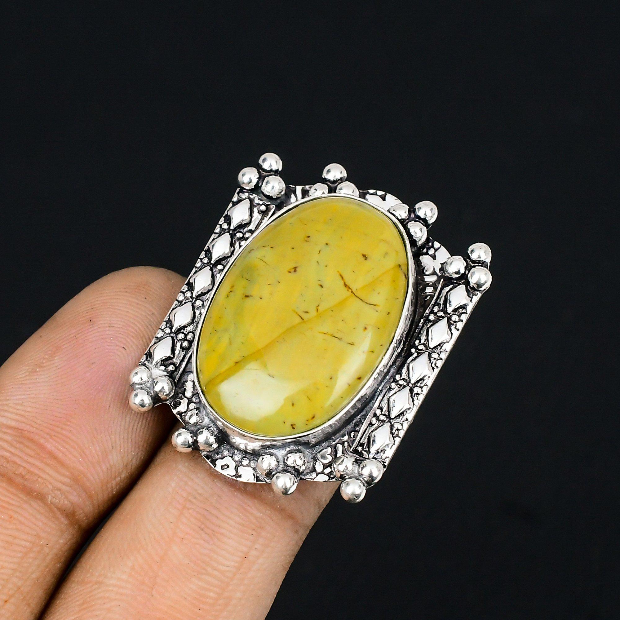 Natural Polychrome Jasper Gemstone Statement Ring Size 6.5 925 Silver For Girls 6.5