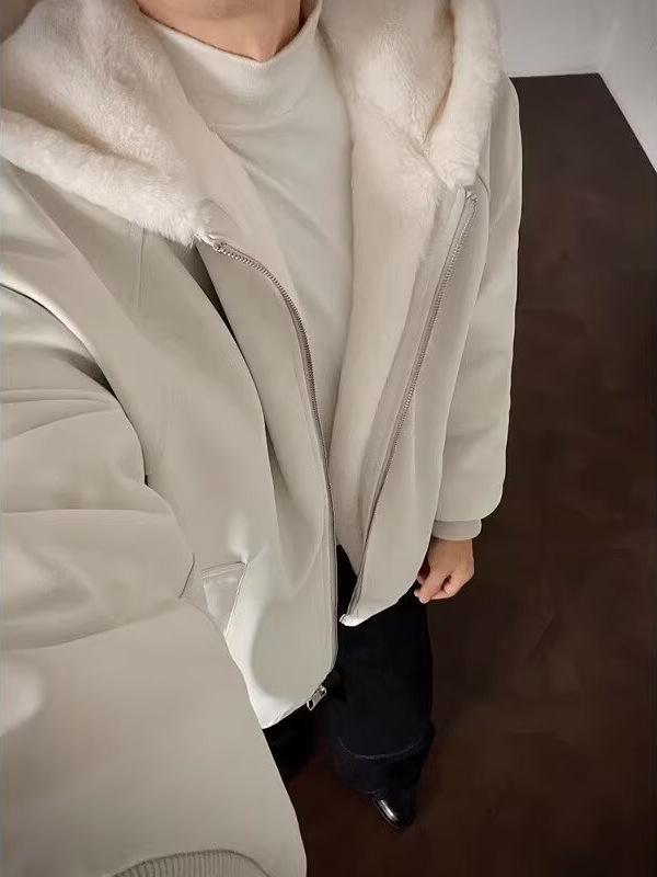 Herren Winter American Eagle Kapuzen-Lederjacke mit Litschimuster und warmem Kaninchenfell-Futter