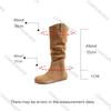 Comemore Stacked Long Boots New Round Head Pleated Flat Bottom Casual Women Autumn Shoes Suede Slip on Knee-high Botas Female