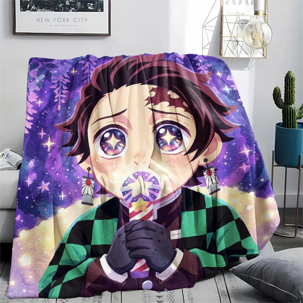 Demon Slayer Tanjiro Comfortable Print Flannel Blanket Warm Suitable for Bed Sofa Chair Home Picnic.-TING