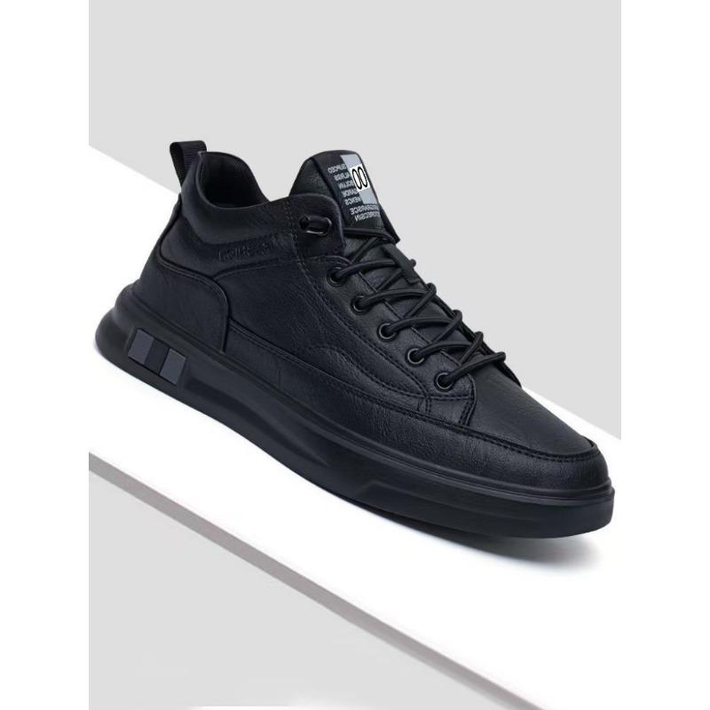 Men S Black Pu Leather Waterproof Casual Sports Sneakers
