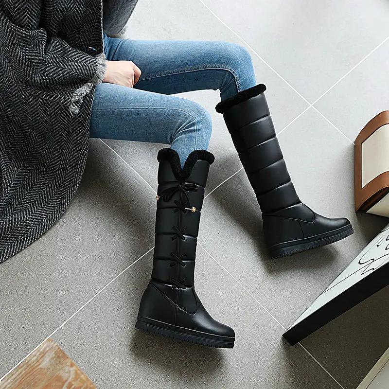 Winter Plush Warm Women Boots Comfortable Flat Knee High Boots Zipper Snow Boots Women Black White Pink Big Size 41 42 43