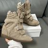 Scarpe da Donna con Rialzo Interno Invisibile 8CM Tacco a Zeppa Velcro Sneakers Vera Pelle Abbinamento Colore Scarpe Casual