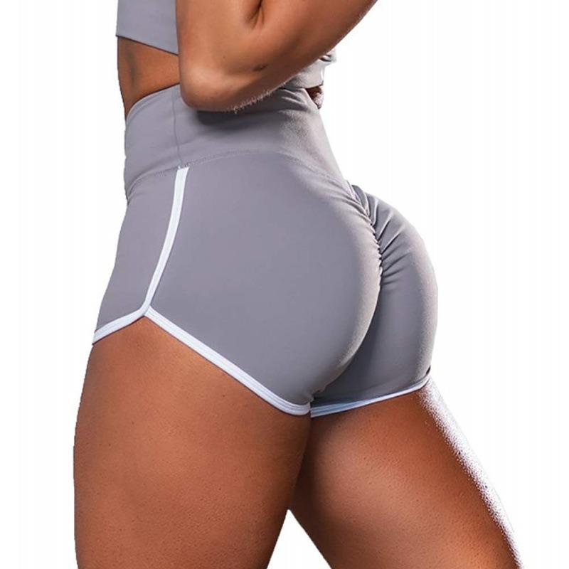 New Summer Women's Large Size Sexy Solid Color High Waist Hemming Color Matching Sports Running Tight Hip Shorts