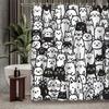 VIKAMA Adorable Black-and-White Cartoon Cat Shower Curtain, Year-Round Use, Machine Washable Animal Bathroom Decor