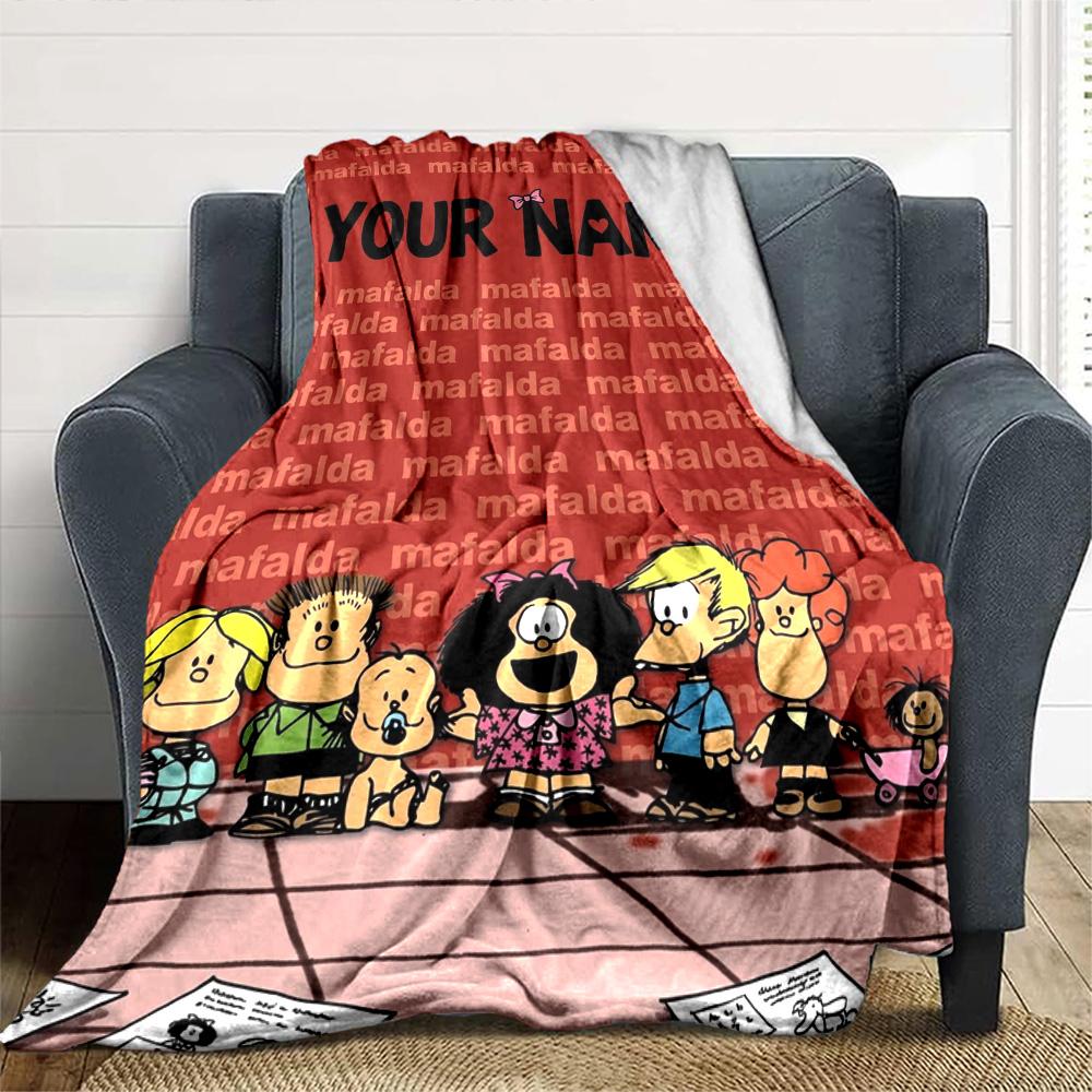 Name Custom Mafalda Cartoon Print Flannel Blanket High Quality Warm Comfortable Cover for All Seasons Perfect for Gifts Home Decor