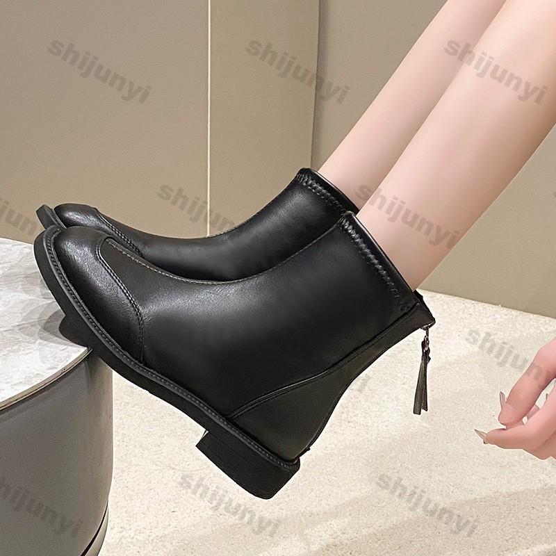 Fashion Women Platform Ankle Boots British Style Fashion Back Zipper Soft Leather  Chelsea Boots Woman Autumn Thick Sole Short Booties