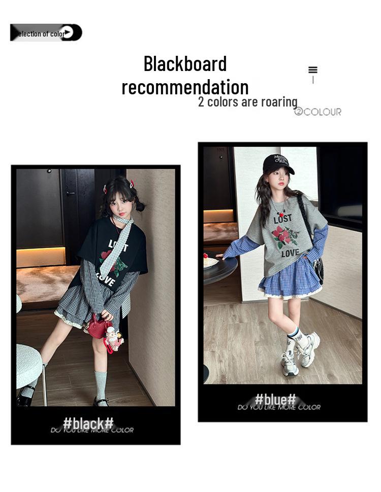 2025 Girls' Fashionable Autumn Two-Piece Set: Sweatshirt & Half Skirt